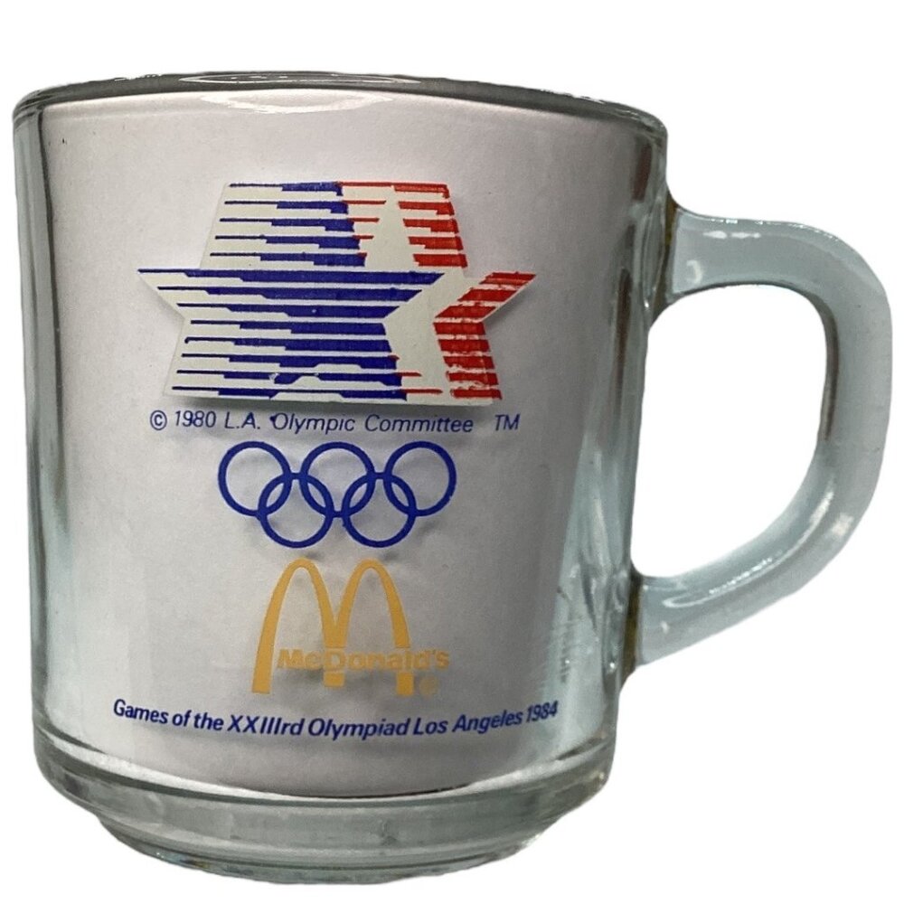 Vitnage 1984 XXIII Los Angeles Olympics Glass Mug McDonalds Logo & Sports Icons‎